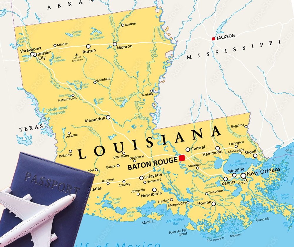 Louisiana map and passport